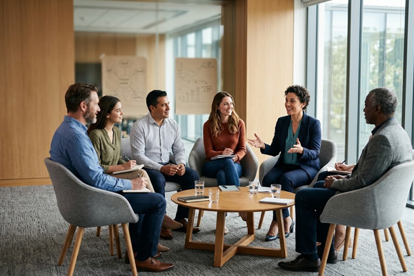 Managers en séance de co-développement lors d'une formation analyse de pratiques managériales